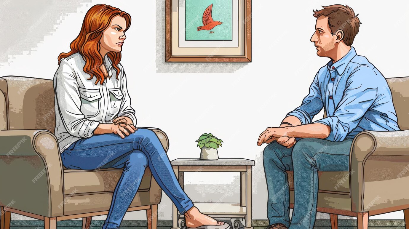 A therapist and client discussing recovery strategies